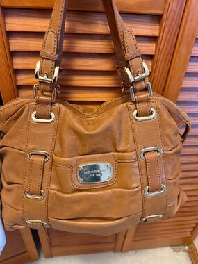 Michael Kors Cognac Leather Shoulder Satchel and wallet with Gold Hardware
